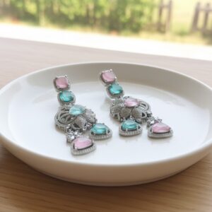 Blush & Emerald Cascade Statement Earrings