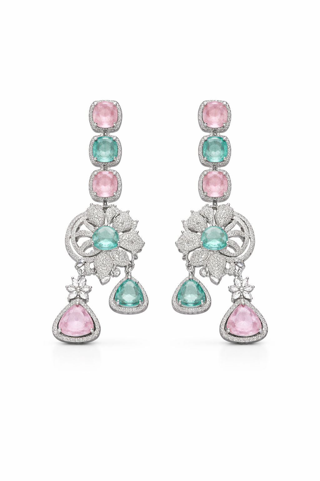 blush & emerald cascade statement earrings blush & emerald cascade statement earrings