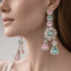 blush & emerald cascade statement earrings