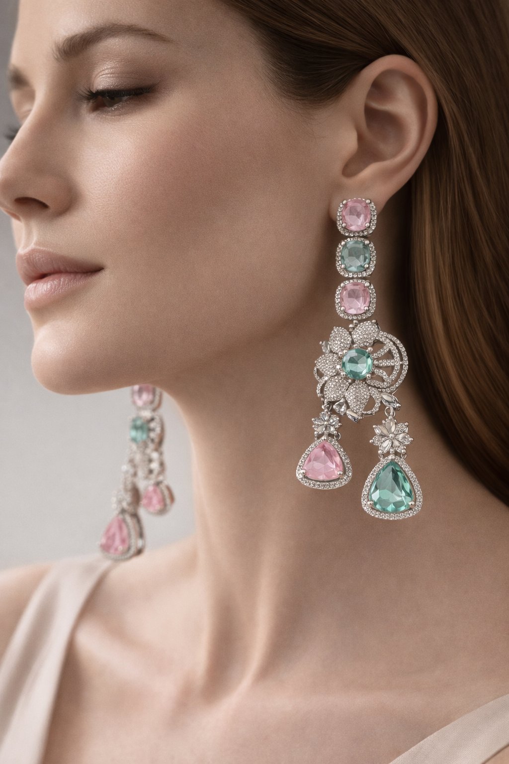 blush & emerald cascade statement earrings blush & emerald cascade statement earrings