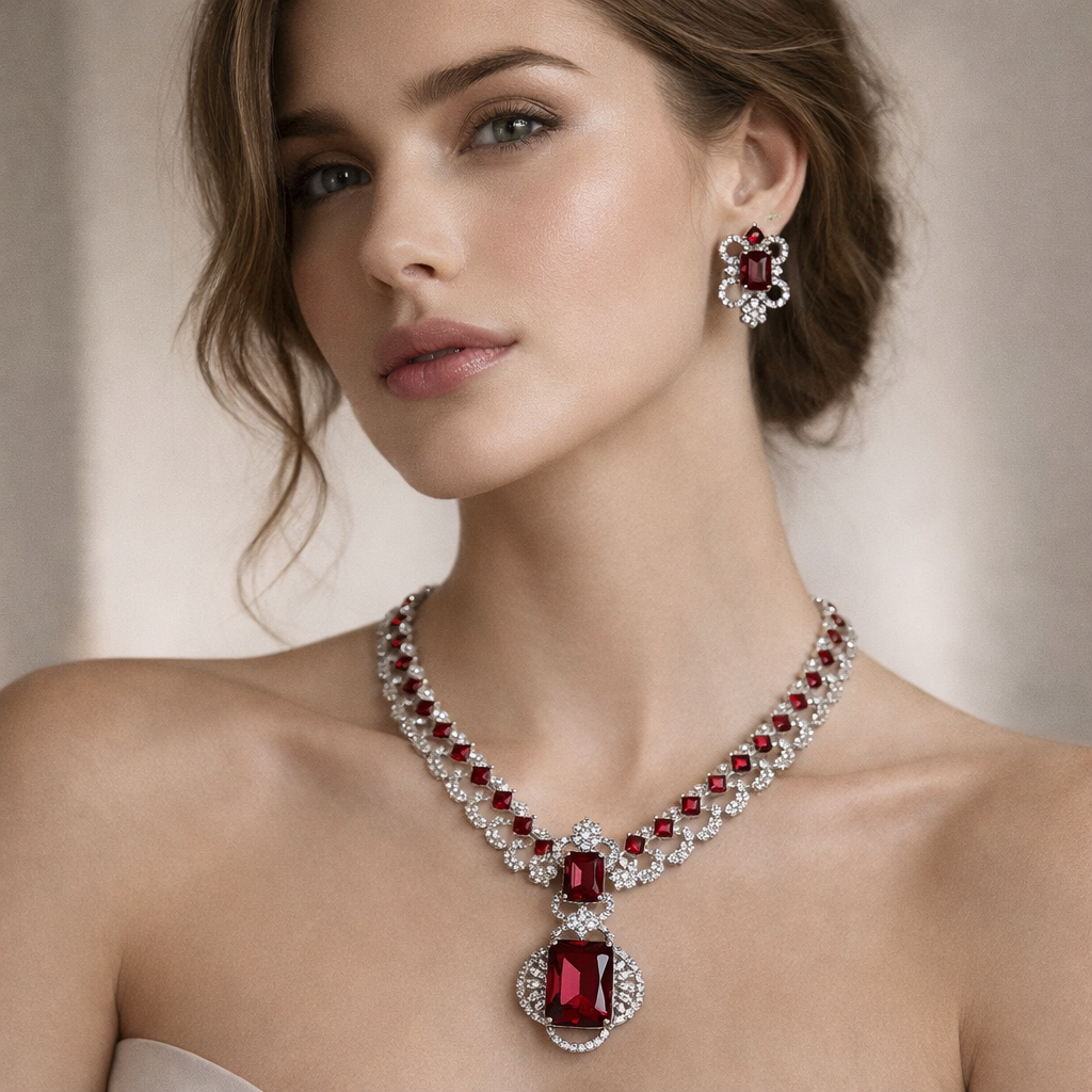 ruby royale statement necklace set