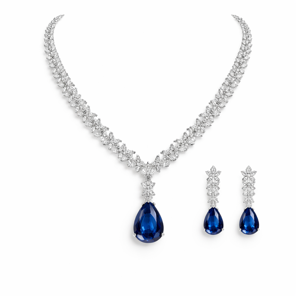 royal blue teardrop necklace & earrings set
