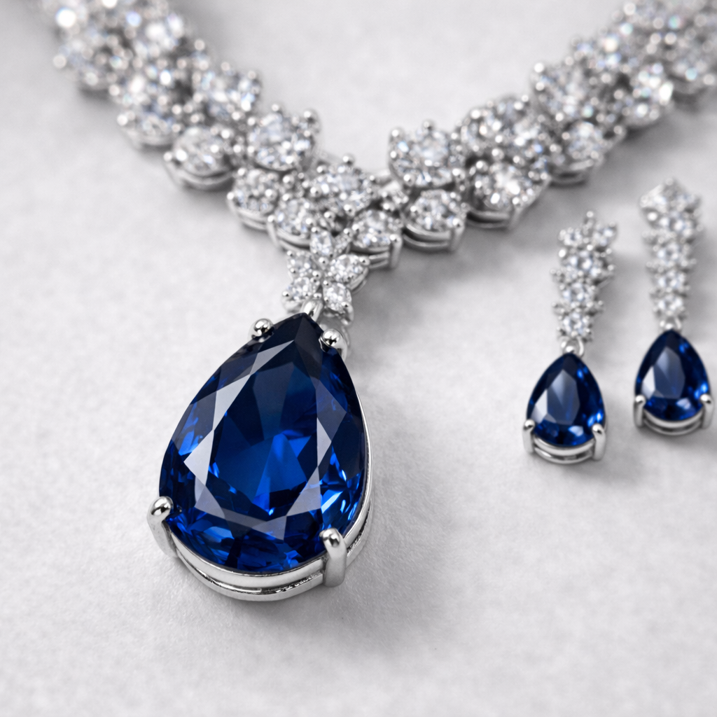 royal blue teardrop necklace & earrings set