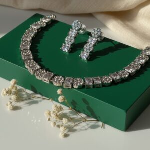 Classic Diamond-Style Tennis Necklace & Earring Set
