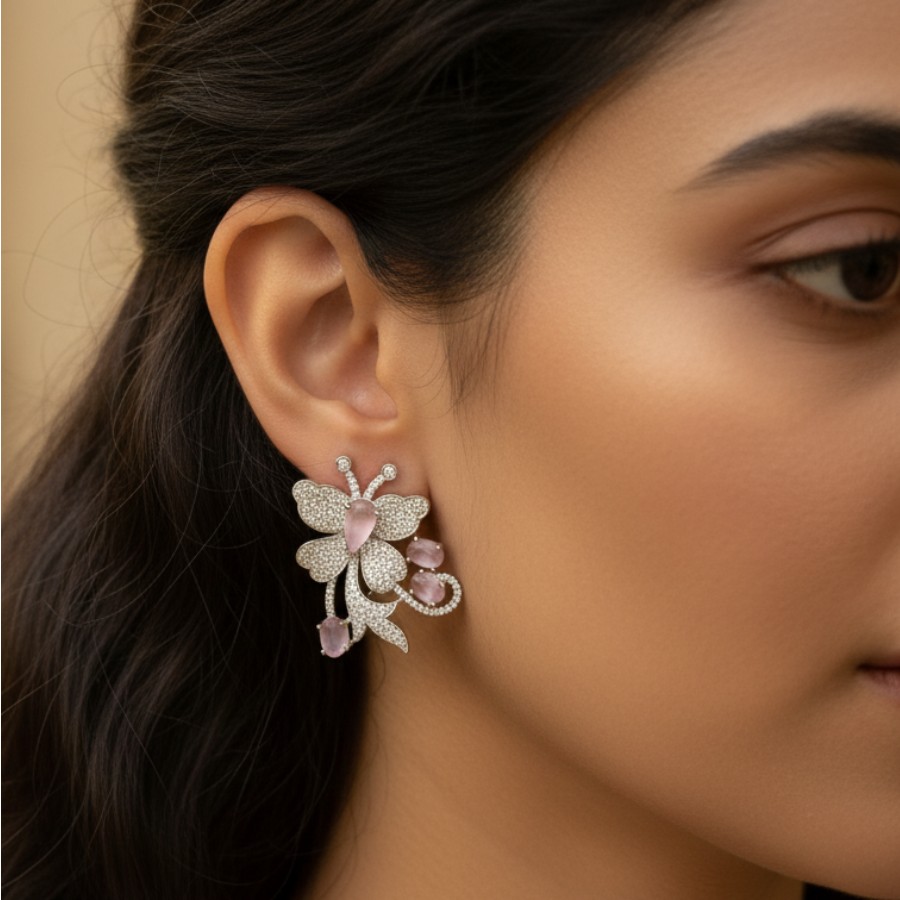 Ethereal Butterfly Diamond & Blush Stone Earringss Ethereal Butterfly Diamond & Blush Stone Earrings - Image 2