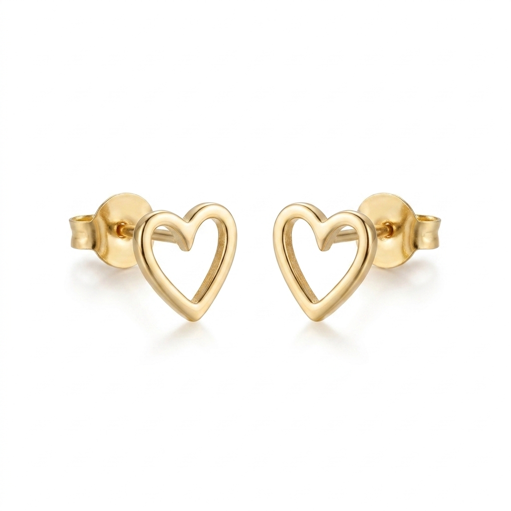 amora open heart gold stud earrings