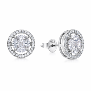 classic halo solitaire stud earrings in sterling silver
