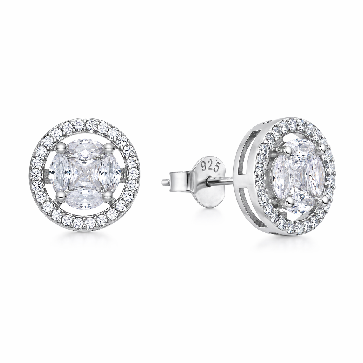 classic halo solitaire stud earrings in sterling silver