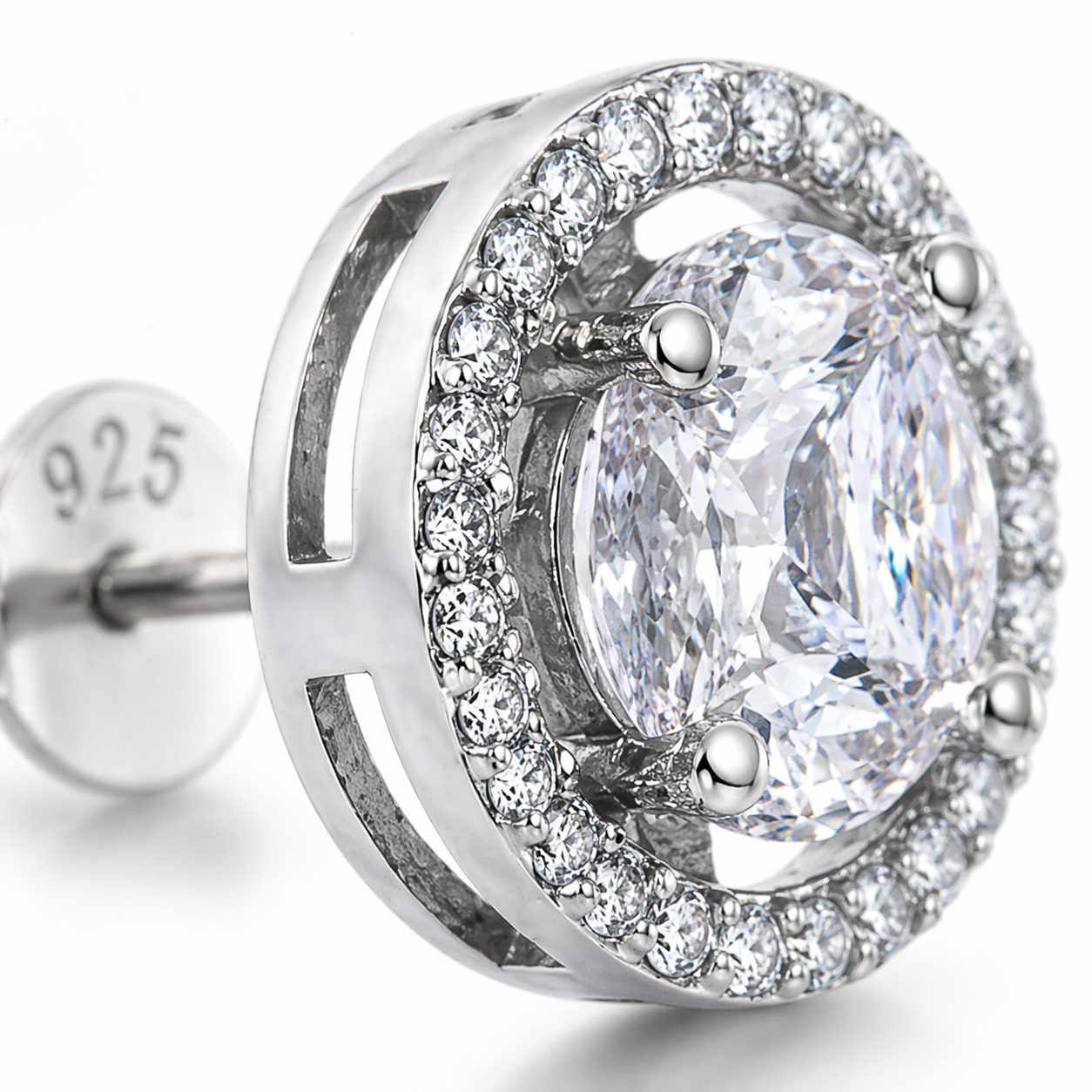 classic halo solitaire stud earrings in sterling silver