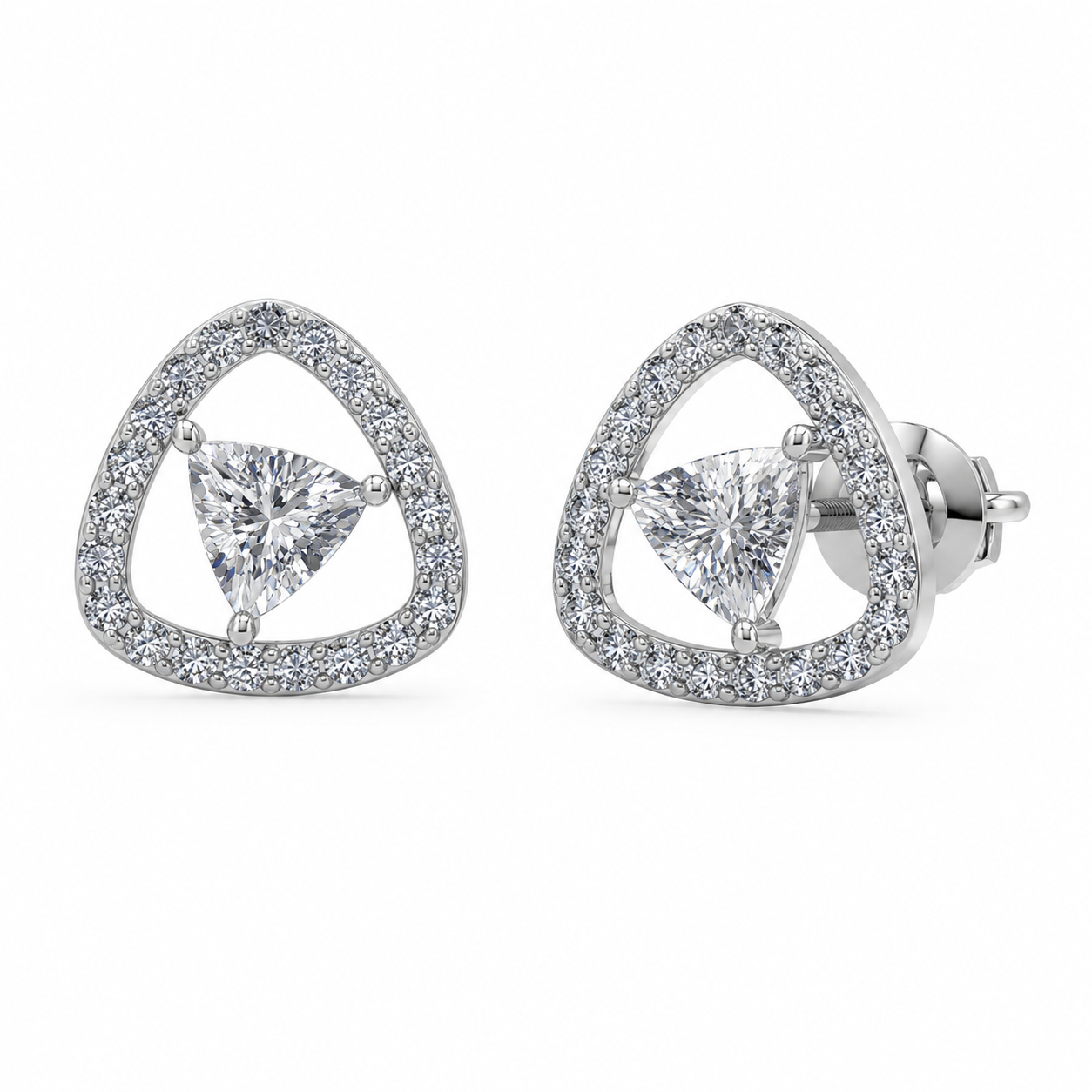 trinity halo round diamond stud earrings