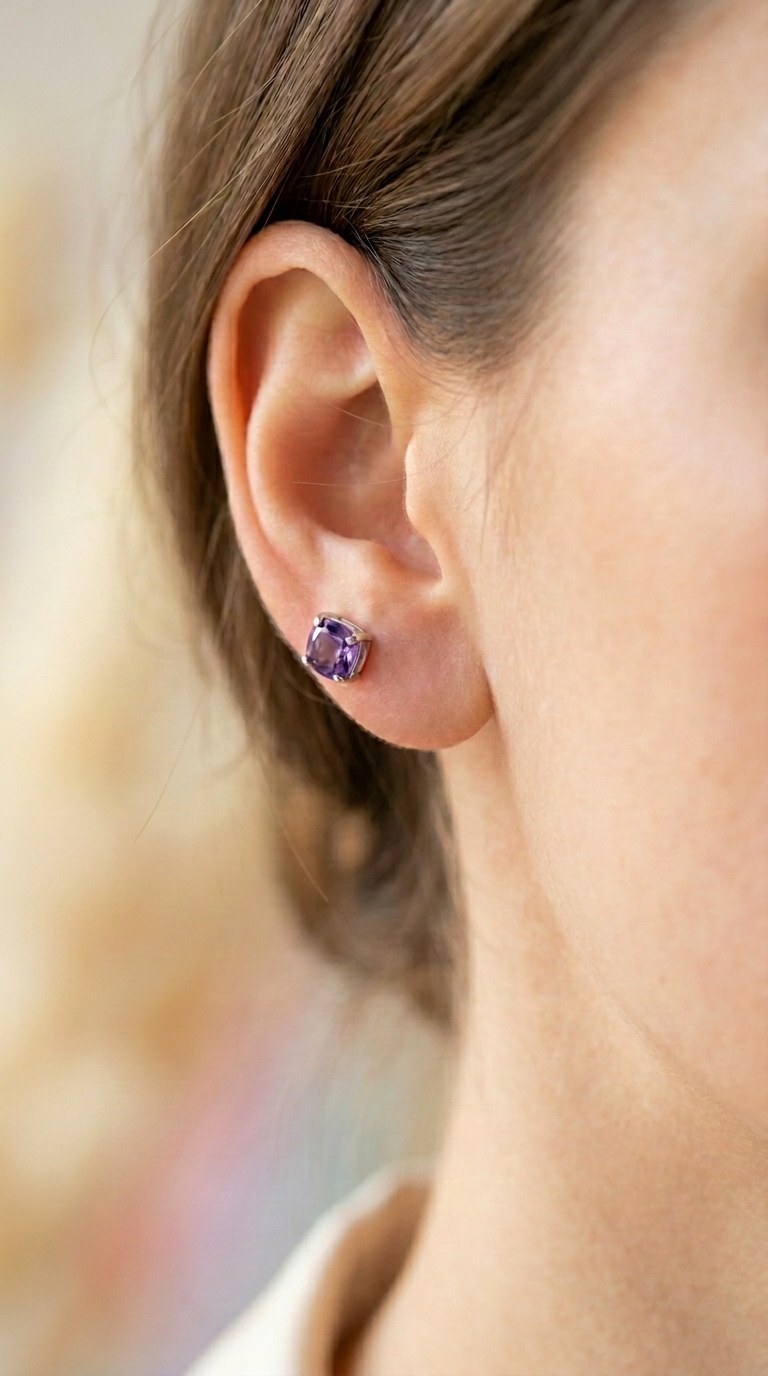 luxe amethyst cushion stud earrings
