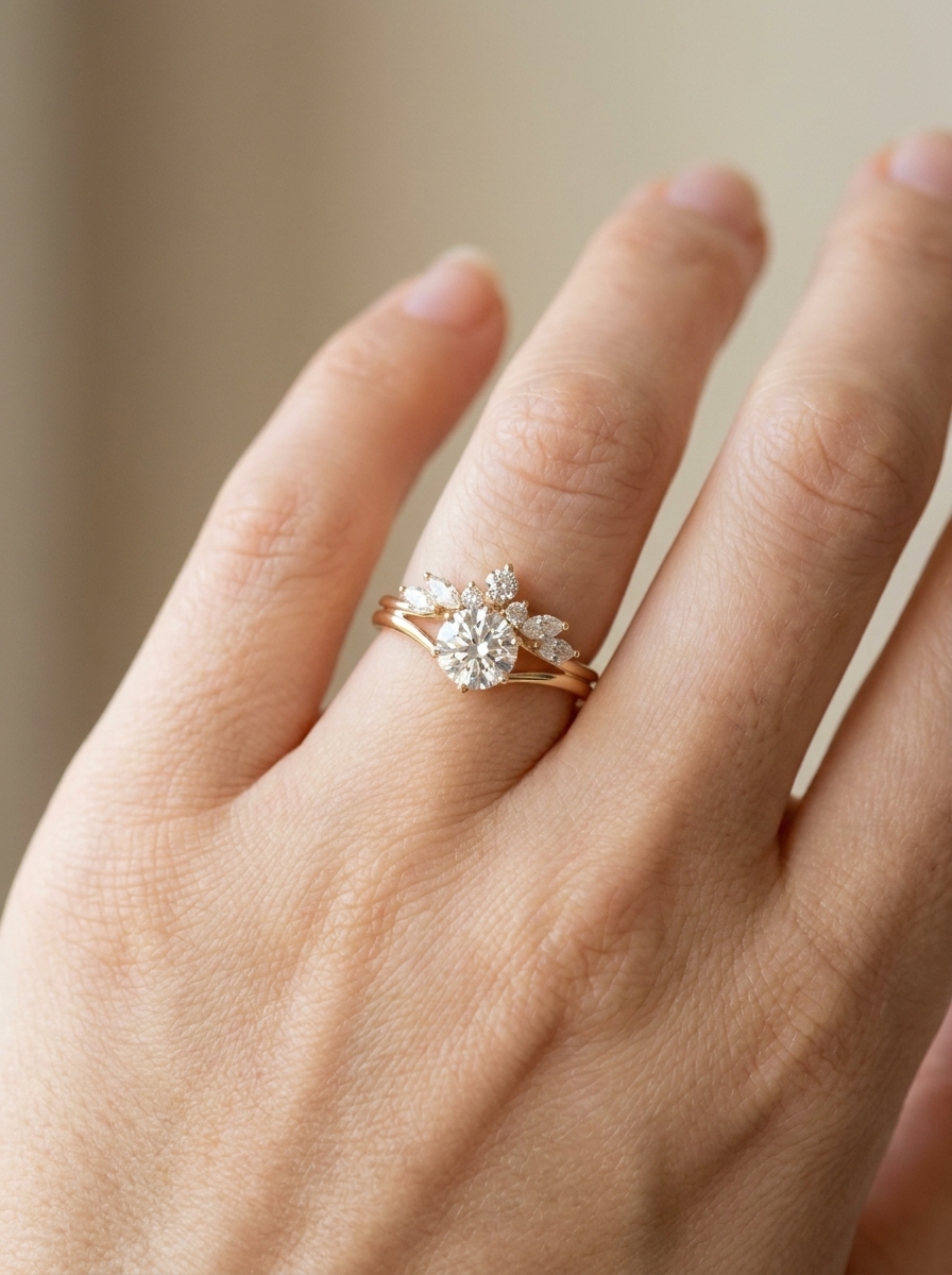 aurora crown diamond gold ring