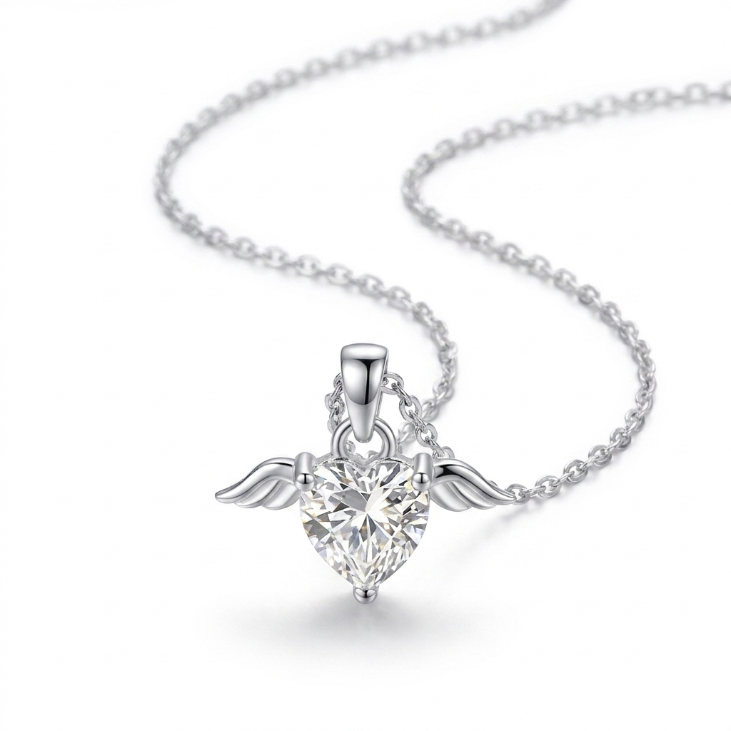 angel wings heart crystal pendant necklace