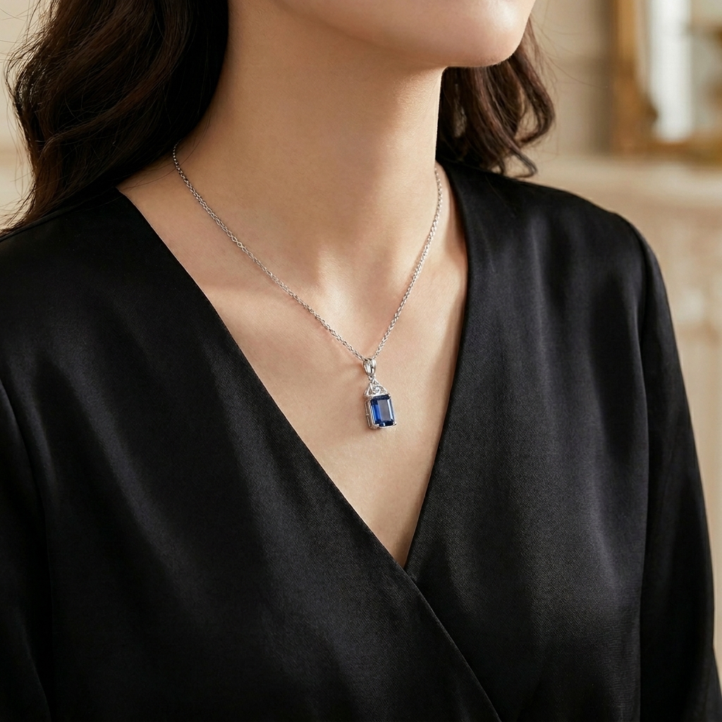 royal blue emerald cut pendant