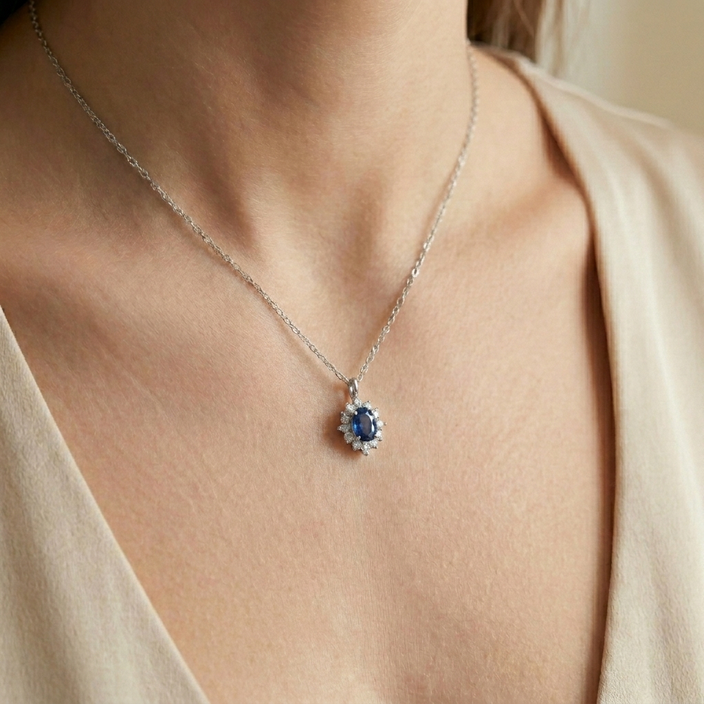 royal blue sapphire halo pendant necklace royal blue sapphire halo pendant necklace