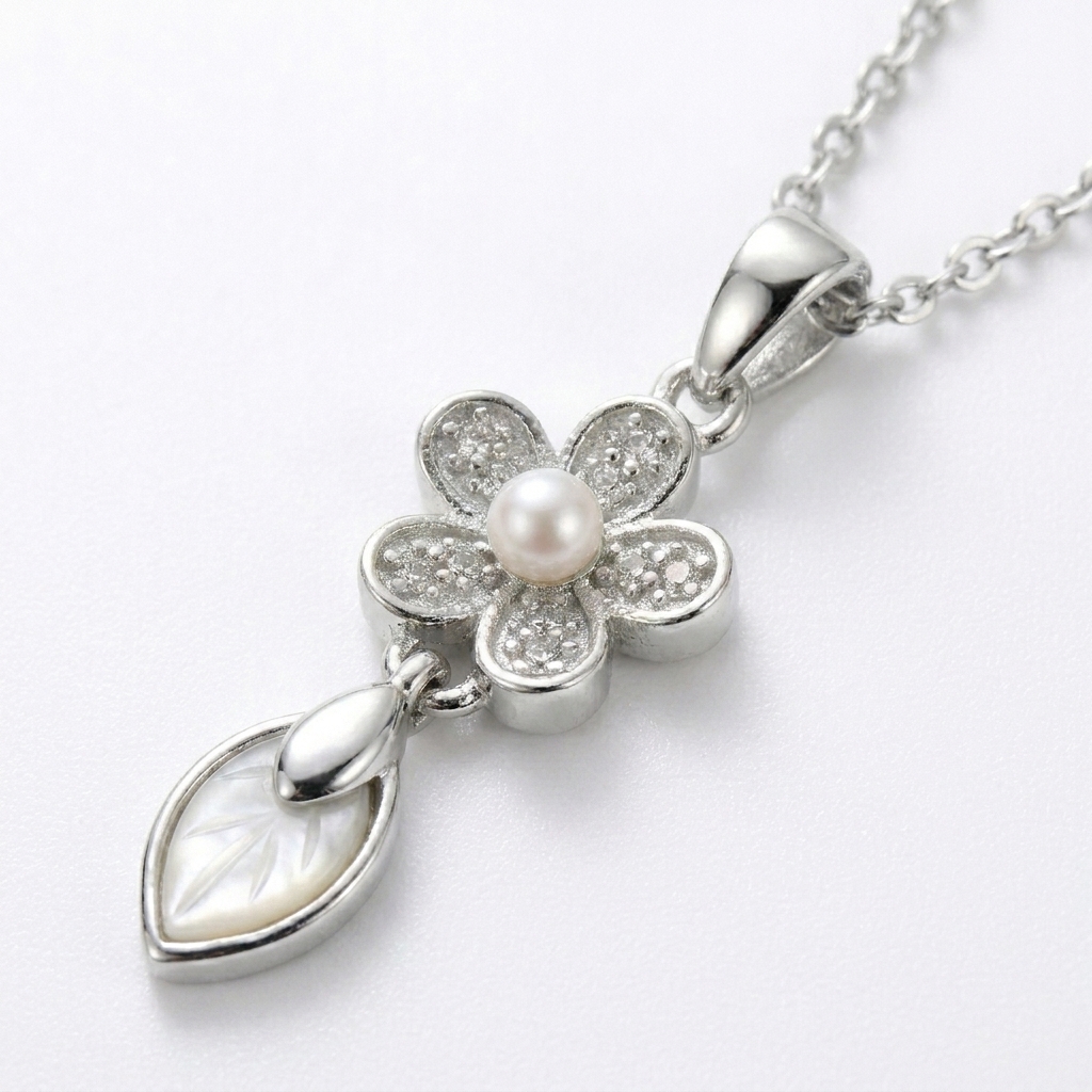 floral pearl drop pendant necklace