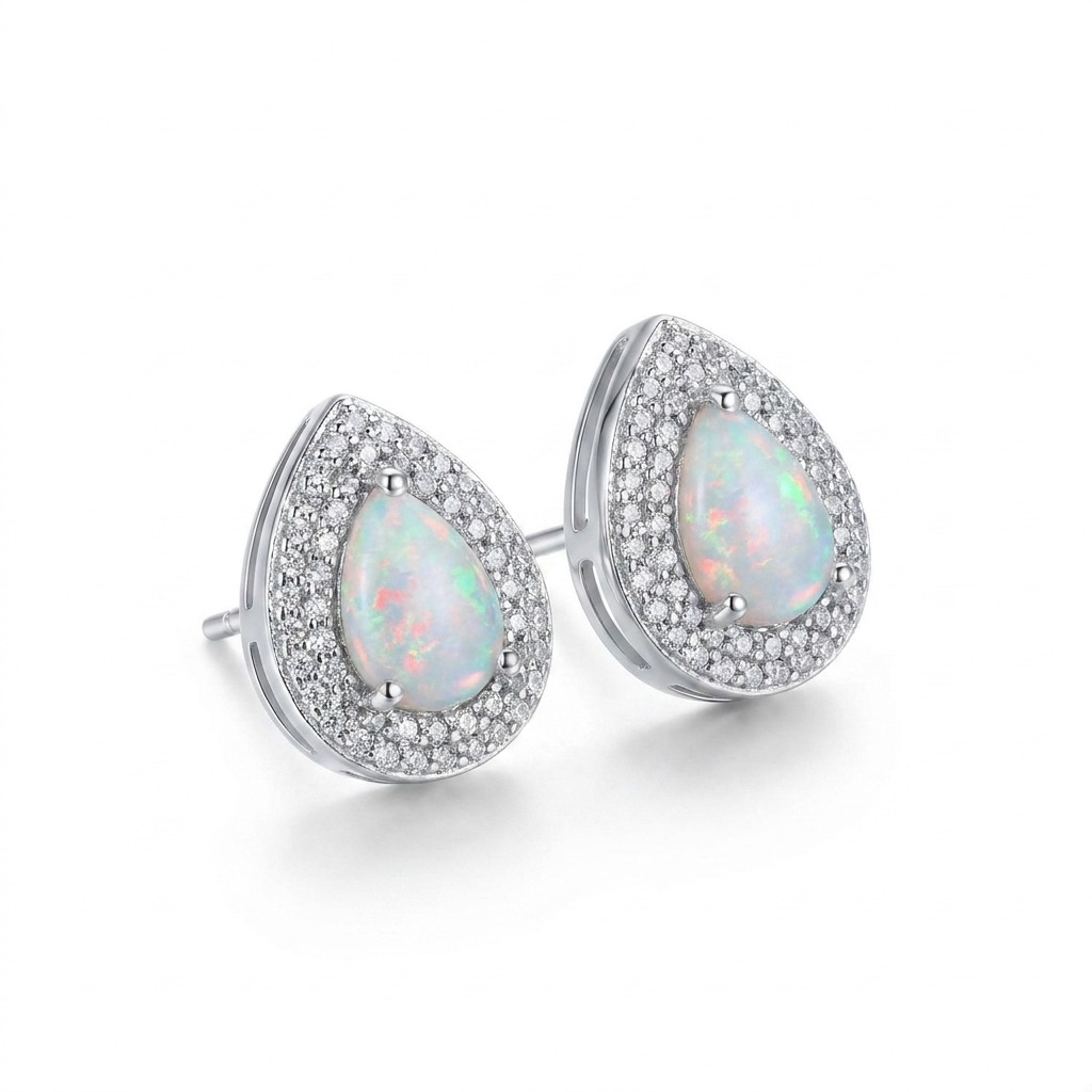 glazeia aurora teardrop opal halo stud earrings
