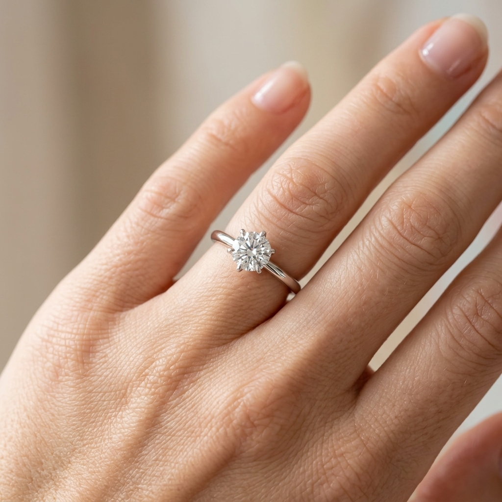 classic round solitaire diamond ring in white finish
