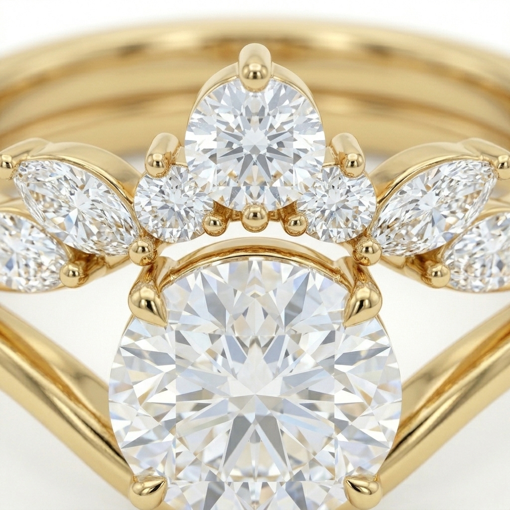 aurora crown diamond gold ring