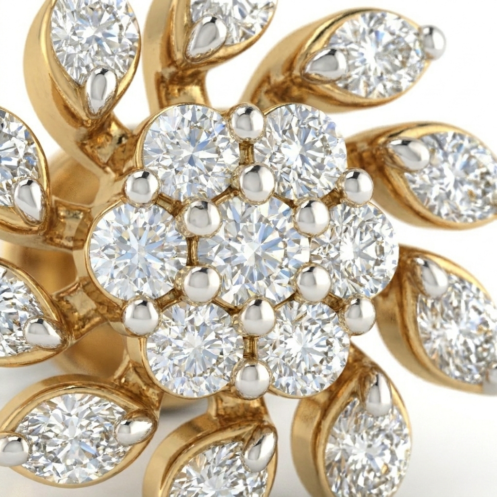 sunburst floral diamond stud earrings