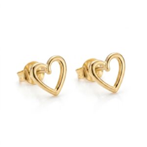 amora open heart gold stud earrings