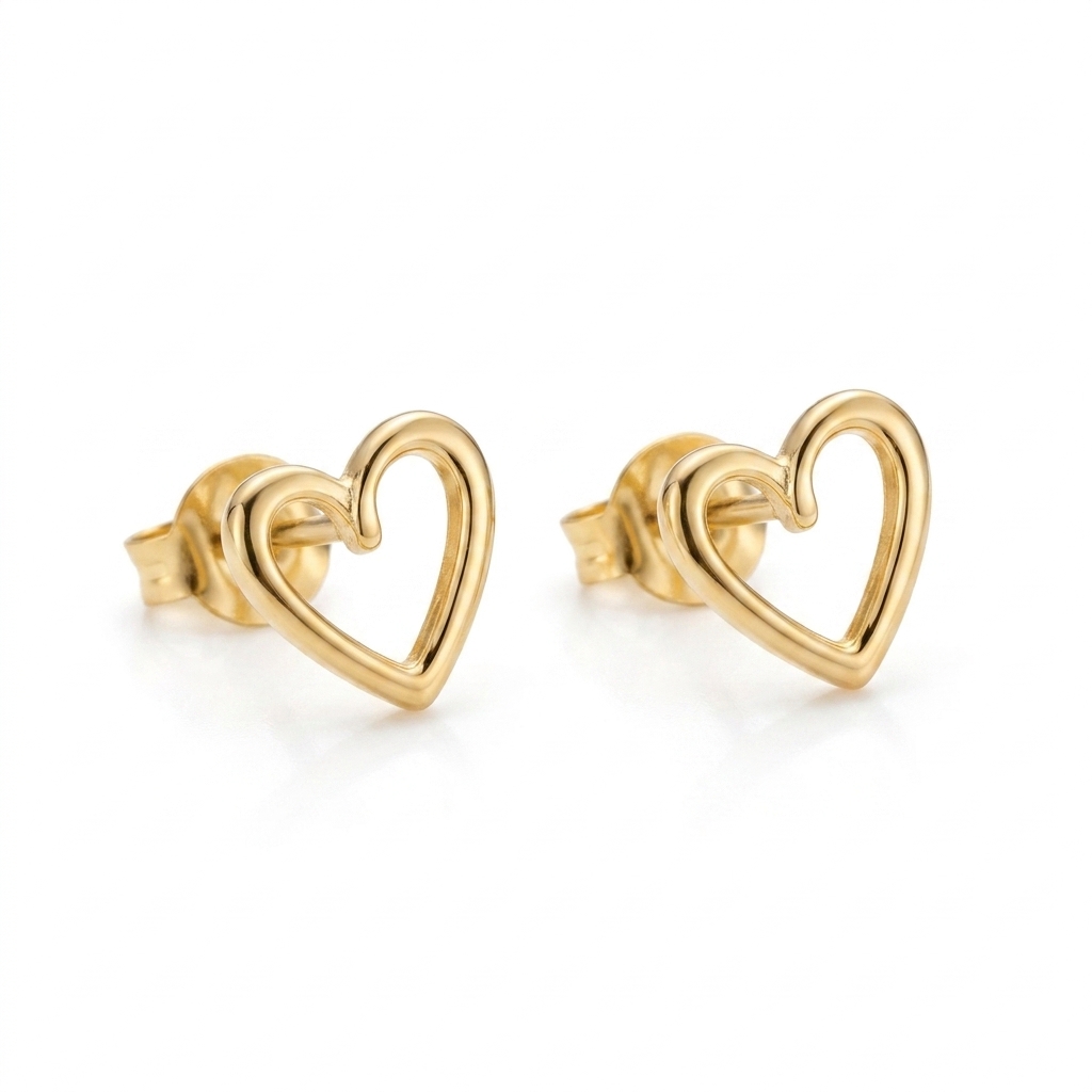 amora open heart gold stud earrings