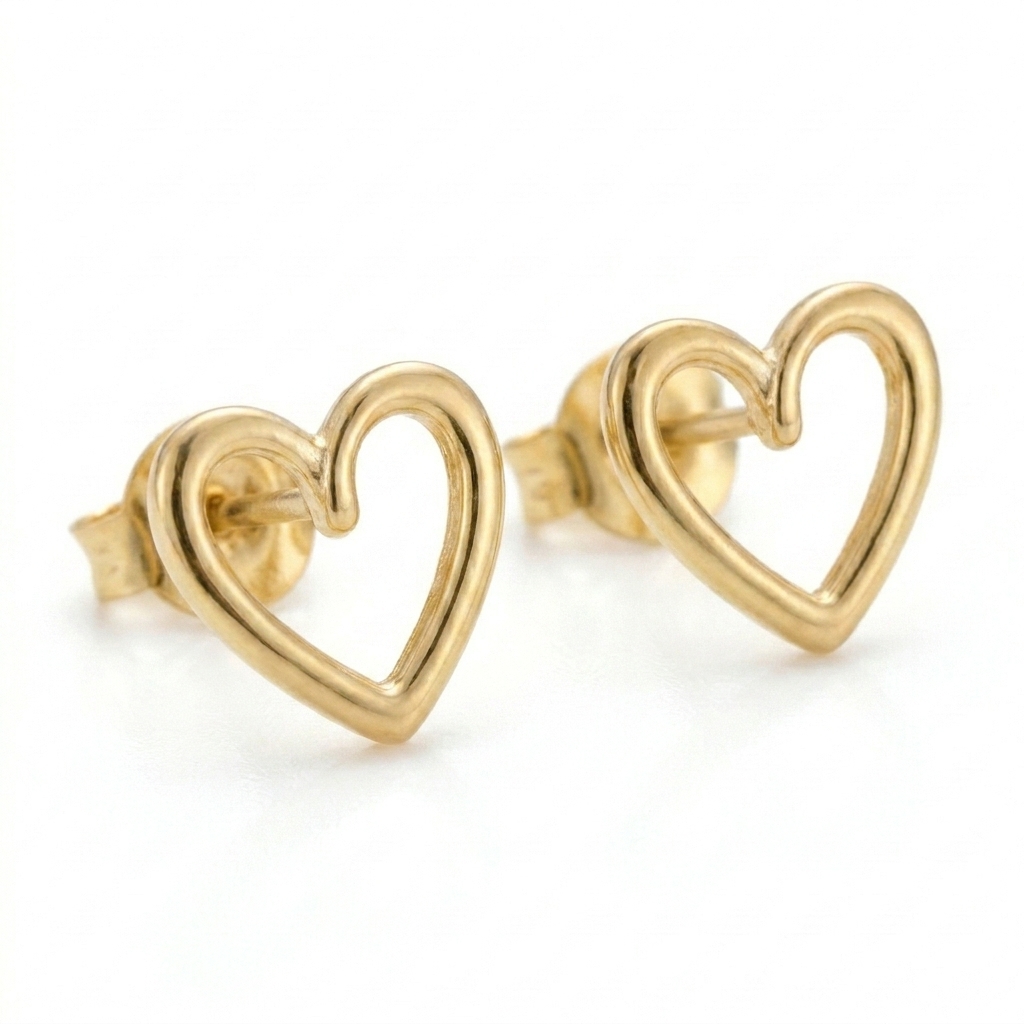 amora open heart gold stud earrings